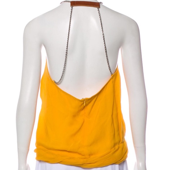 KAUFMANFRANCO Yellow Silk Tank Top with Chain Straps - Picture 2 of 15